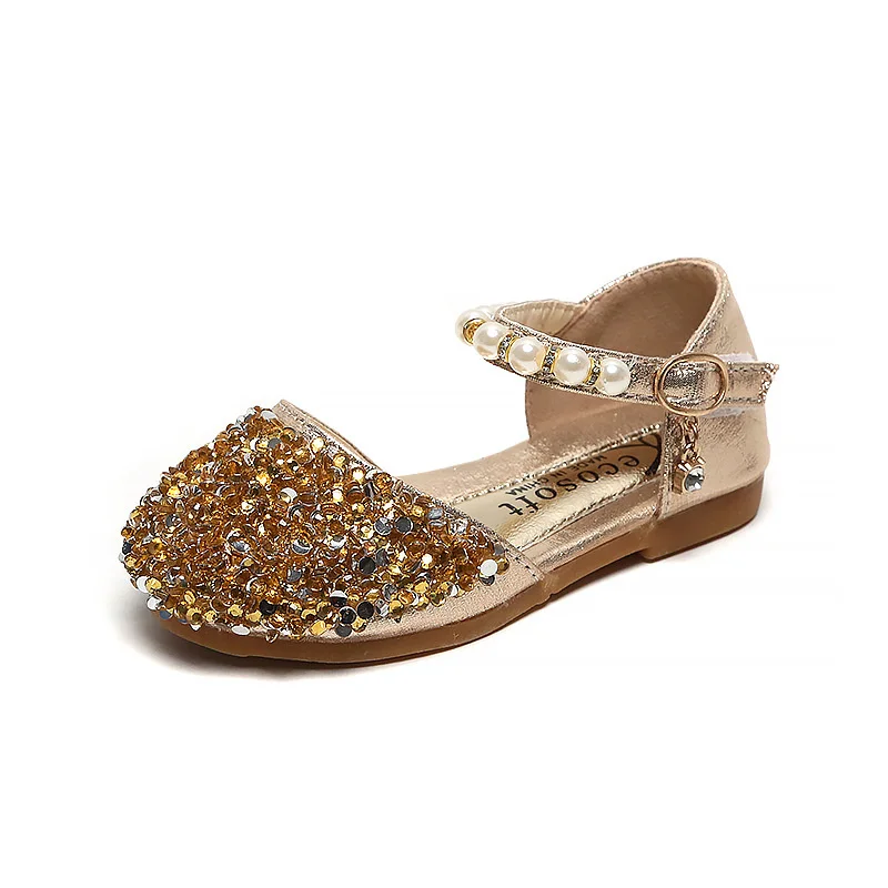 

New Fashion Girl's Princess Glitter Leather Shoes Children's Summer Diamond Sequin Dance Shoes Kid's Bowknot Baotou Sandals