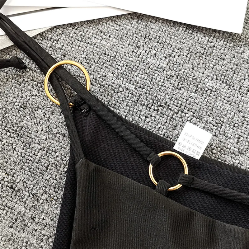 Женский сексуальный купальный костюм купальники однотонный черный купальник с