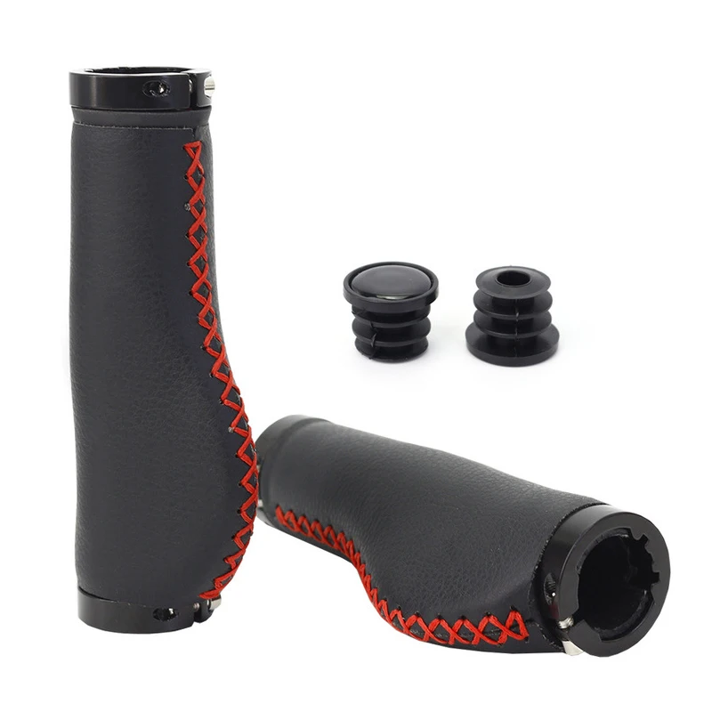 

Leather Bicycle Handlebar Grip Cover Mountain Bike Grip Aluminum Alloy Non-slip Handle Bicycle Bike DIY Parts Accessorie