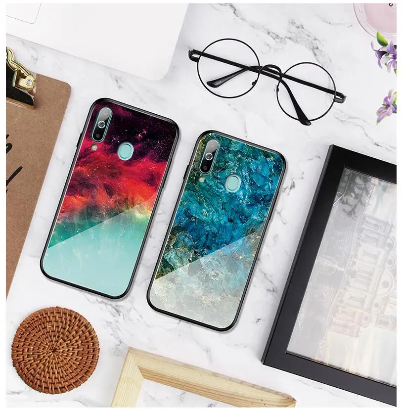Мраморный градиентный стеклянный зеркальный чехол для samsung A40 A50 A60 A70 M40 защитное закаленное стекло+ ТПУ