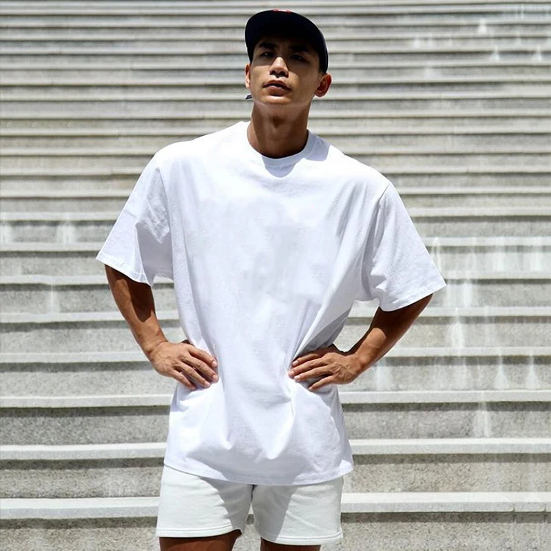 

Fashion Half Short Sleeves Oversized Solid T-shirt Men's Cotton 2021 Summer Fitness Gym Clothing Tees Shirt Plus Size