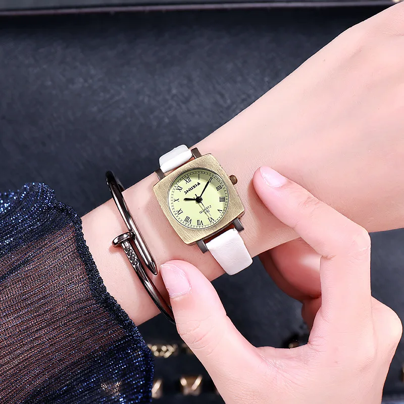 Часы наручные женские с бронзовым браслетом Роскошные Кварцевые квадратным