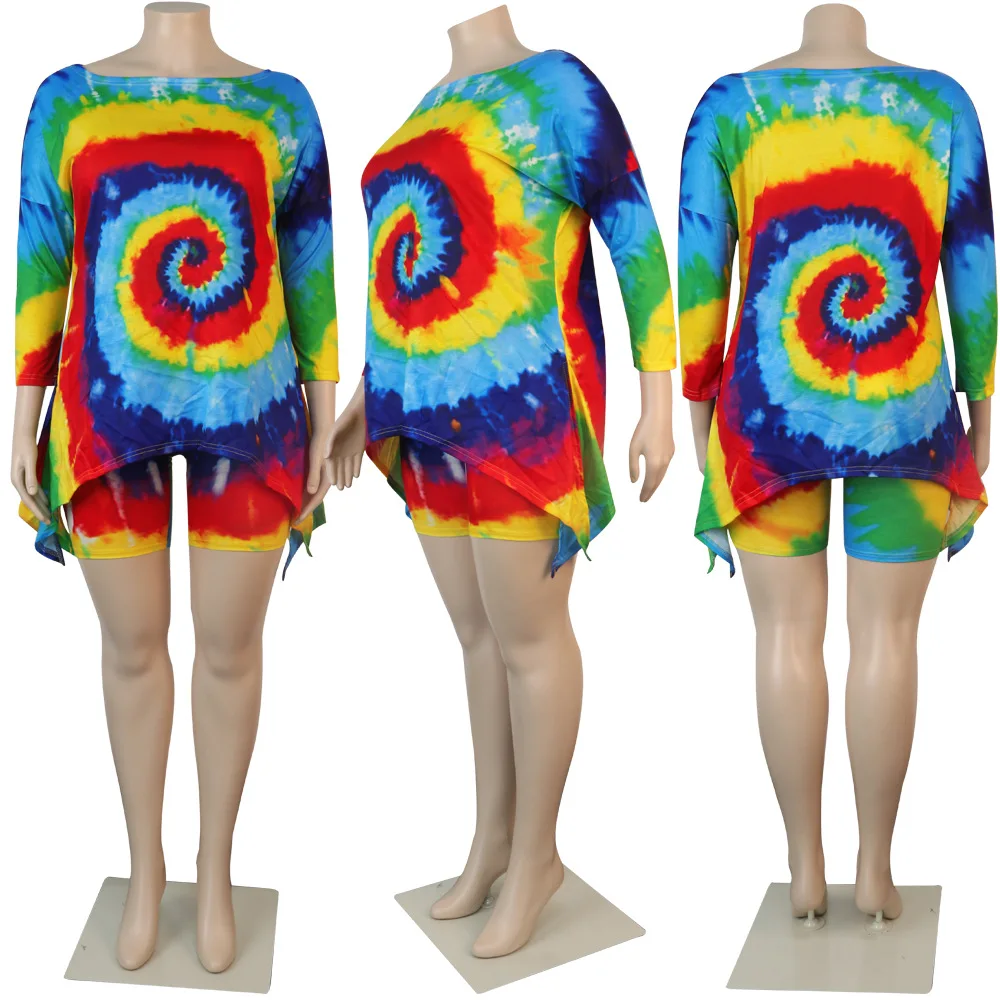 

2021 Women Suit Fashion Clothes Off Shoulder Tops&short Pants Sets Tie Dye Matching Sets Casual 2 Piece Set Tracksuit Streetwear