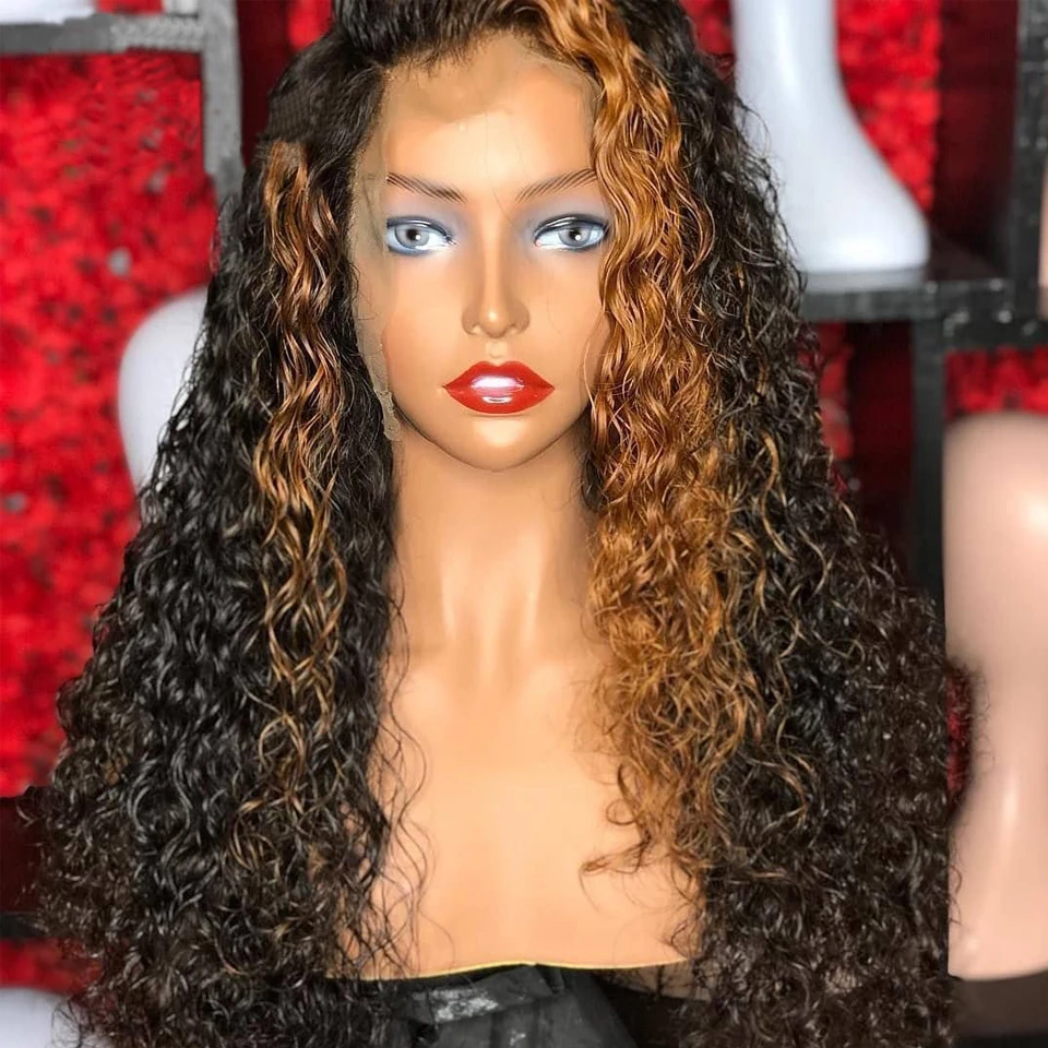 

Highlight 13x6 Lace Front Human Hair Wig Deep Curly 27# Colored 360 Lace Frontal Wig Brazilian 180 Density Dolago Wigs