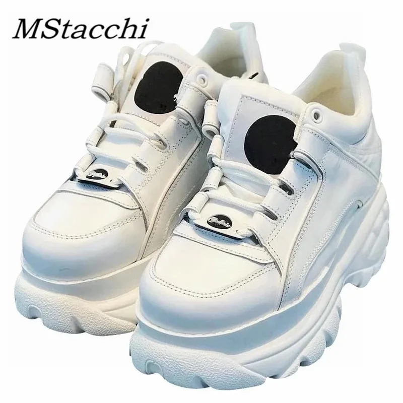 

MStacchi Women Solid Color Casual Shoes Thick Bottom Lace-Up Genuine Leather Luxurious Street shoes Fashion High-Top Sneakers