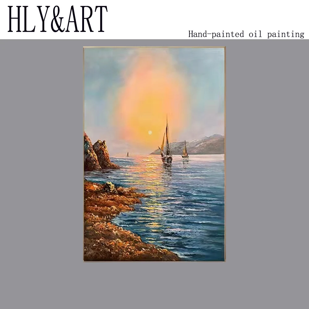 

100%Hand-painted oil painting abstract Seascape sunrise sunset canvas painting Parlor Salon Mural home room decor hotel wall art