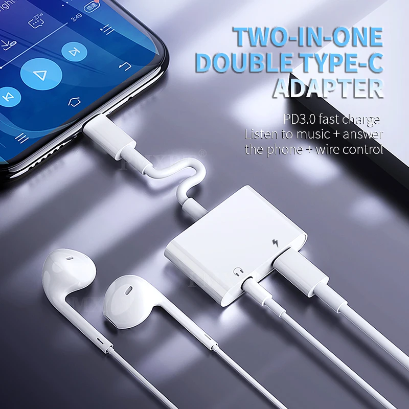 2 in 1 USB Type C Adapter Earphone Connector Splitter For Huawei P40 P30 Xiaomi 11 10 Redmi Mobile Phone USBC Charging Converter | Мобильные