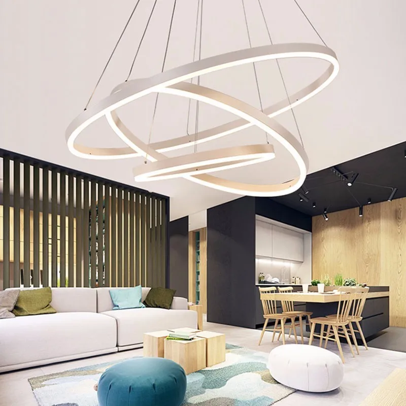 Современный роскошный подвесной светильник LED Circle Light для гостиной, вешалки, спальни, люстры, освещение для ресторана с возможностью регулировки яркости.