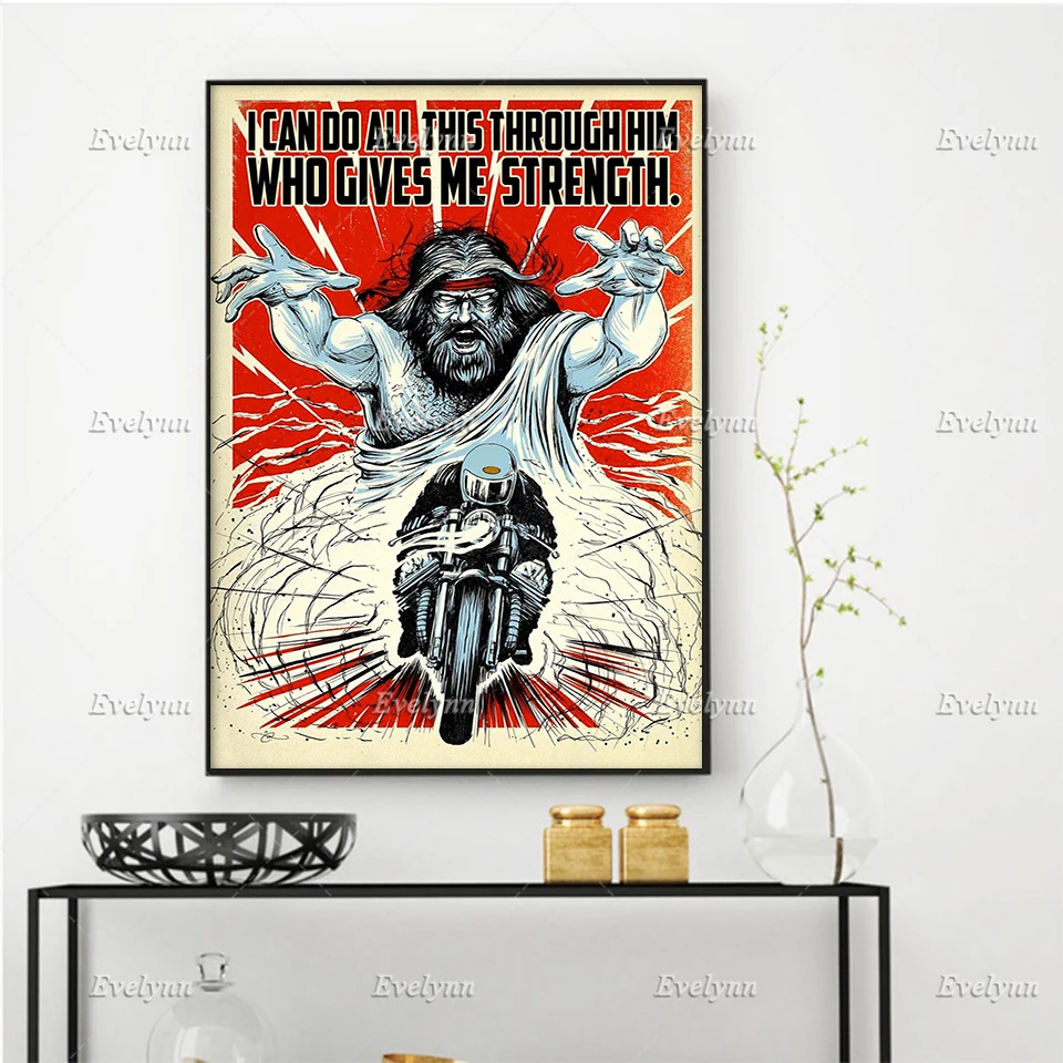 

Motorcycle Racing Racer Rider Poster I Can Do All This Through Him Who Gives Me Strength Prints Home Decor Canvas FloatingFrame