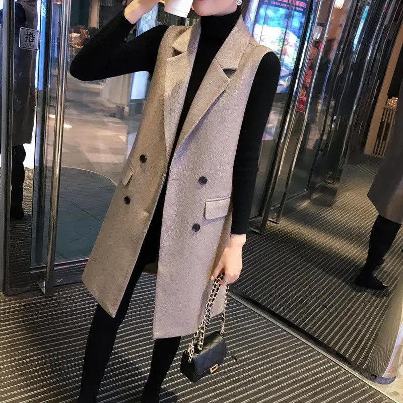 

Women Plaid Tweed Vest Lady Spring And Autumn Long Vintage Style Suit Vest
