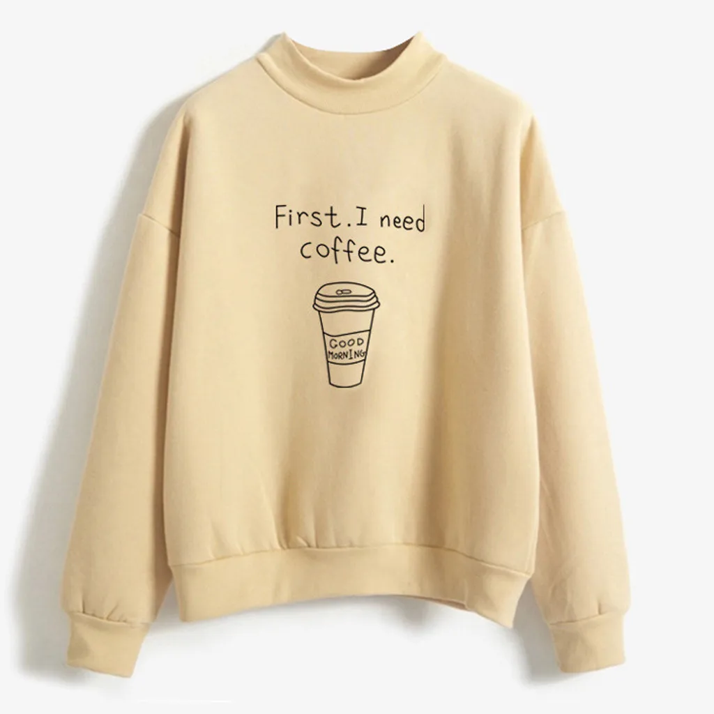

winter clothes women crop top Women O-Neck Solid Color Coffee Cup Pattern Long Sleeve Plus Velvet Sweatshirt