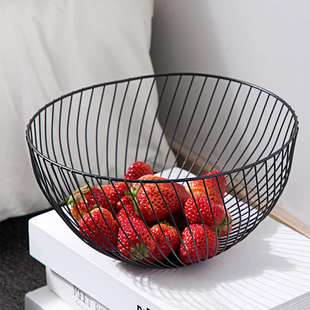 

Nordic Iron Fruit Basket Container Bowl Kitchen Eggs Vegetable Storage Holder Candy Snack Tray Bowl Desktop Kitchen Organizer