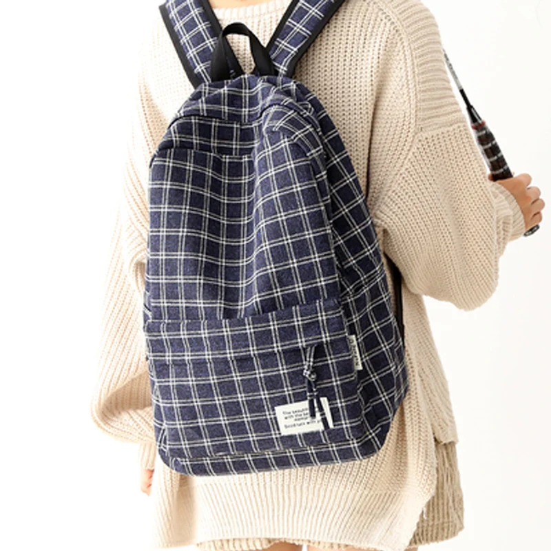 

2020 classic style vintage plaid design women backpack college school student book bags girls leisure backpack girls teenager