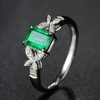 925 new temperament inlaid zircon butterfly love flower rectangular emerald gemstone adjustable ring for women exquisite jewelry