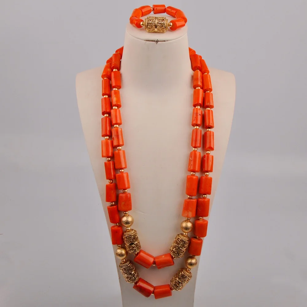 32 дюйма длинное ожерелье оранжевый нигерийский коралловый бисер ювелирный набор