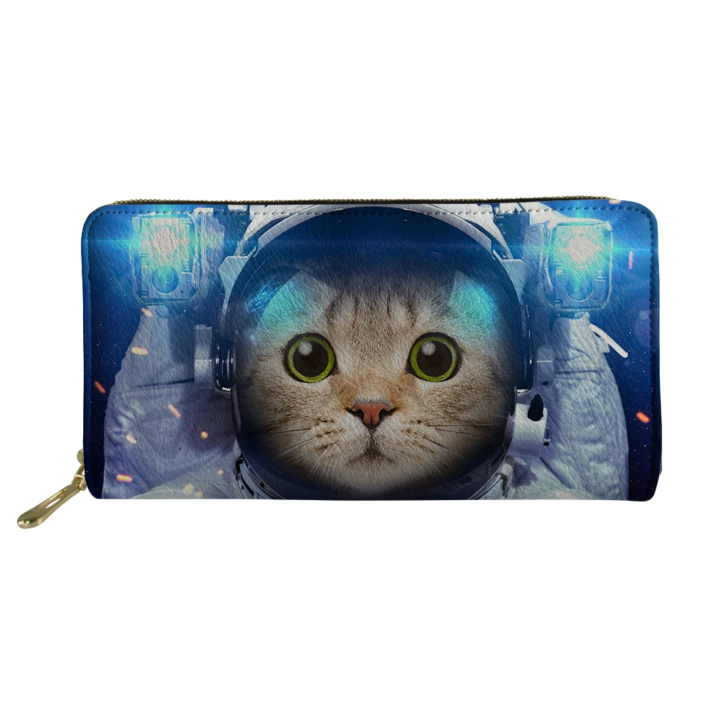 

Милые длинные кошельки с принтом кошки, Женский кошелек из искусственной кожи с рисунком астронавта, держатель для карт, клатч, кошелек для ...