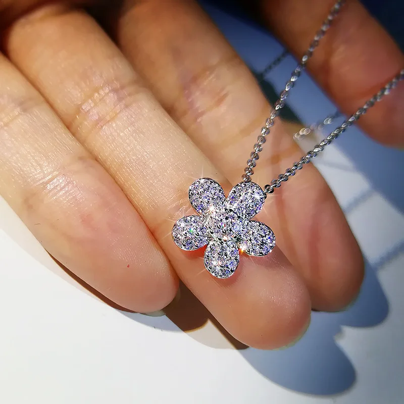 

High Quality White Zircon Small Daisy Original Sliding Necklace 925 Silver Female Party Wedding Bohemia Jewelry Gift