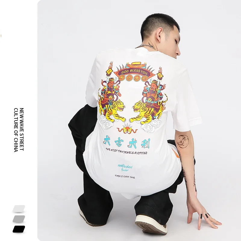 

Летняя Новинка, модная мужская футболка в стиле хип-хоп с короткими рукавами, хлопковая свободная футболка в китайском стиле для влюбленных...