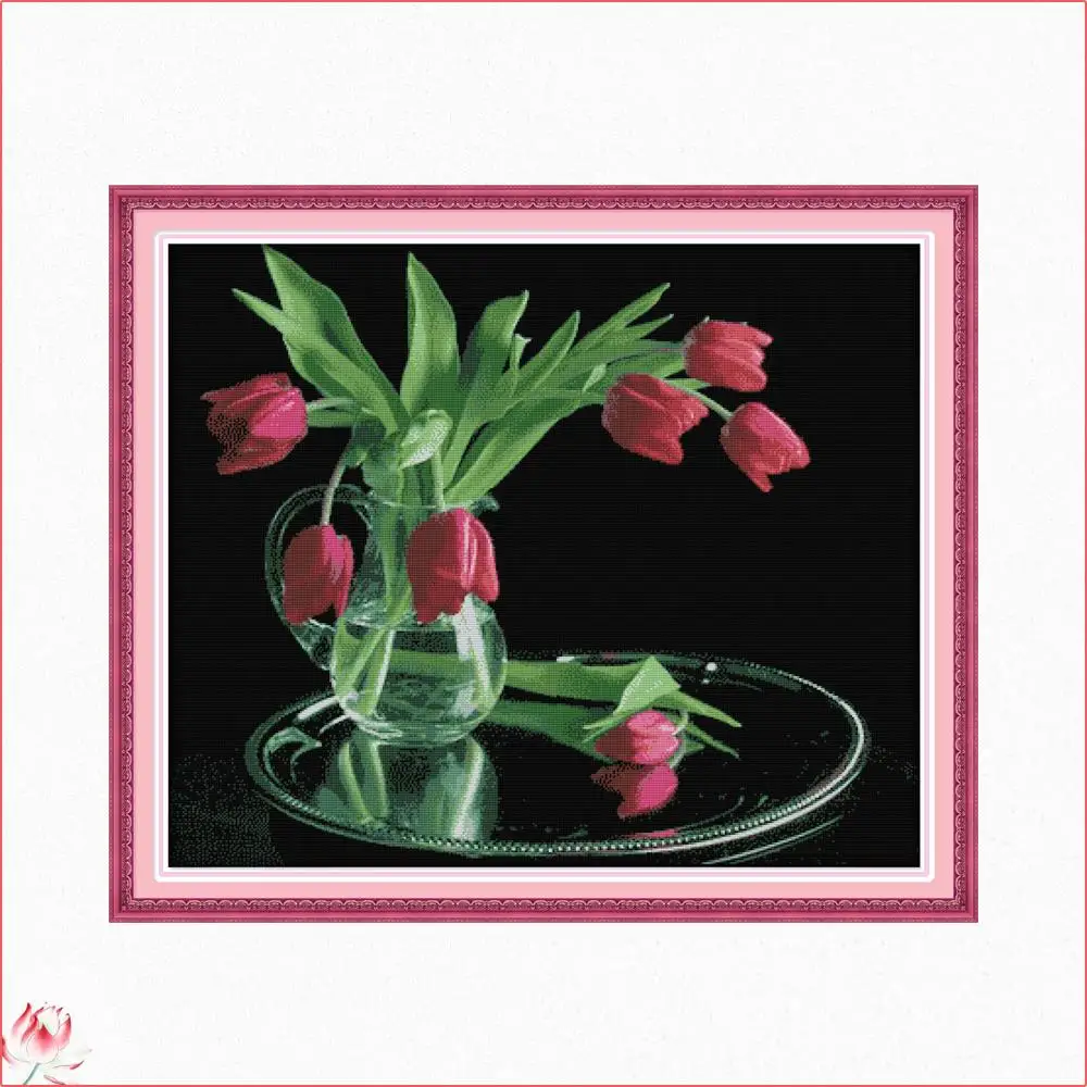 

Tulip Pattern On The Table Chinese Cross Stitch Kit 14ct 11ct Printed Fabric Embroidery Kit DIY Handmade Needlework Gift