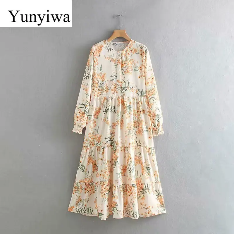 Женское винтажное Свободное длинное платье с цветочным принтом элегантное