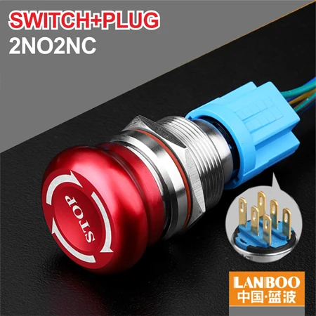 Button Plug 2NO2NC Сброс фиксации красный знак 19 мм 22 мм гриб аварийный стоп кнопочный переключатель - Цвет: Button Plug 2NO2NC