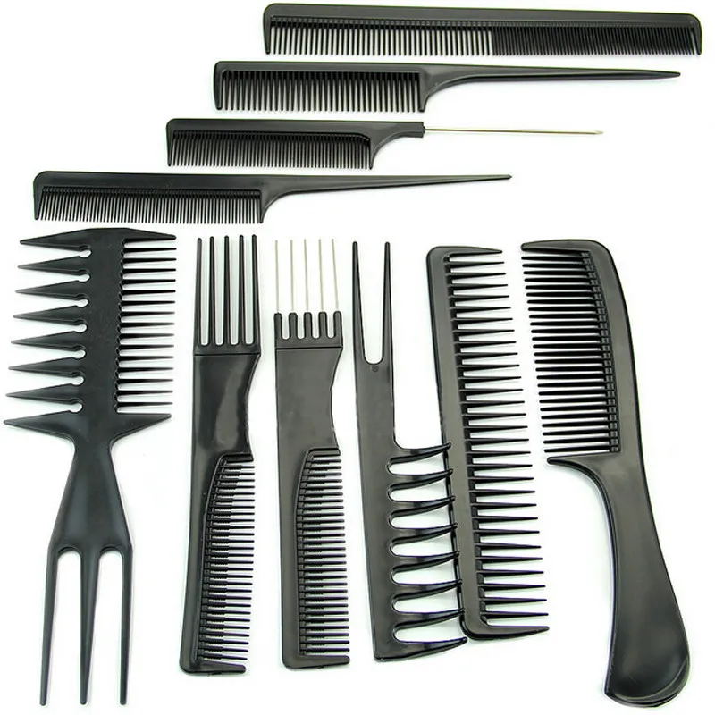

10Pcs/set Pro Plastic Anti-static Hair Brush Comb Set Barber Coloring Combs Hairbrush Plastic Hairdressing Styling Salon Tool