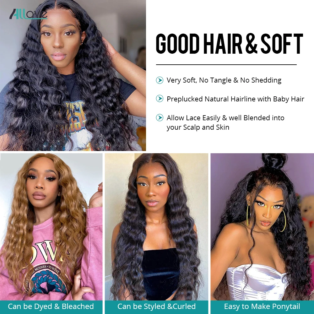

Allove Indian Hair Deep Wave Hair Bundles 100% Human Hair Weave Bundles Remy Hair Natural Color 8-28inch Double Machine Weft