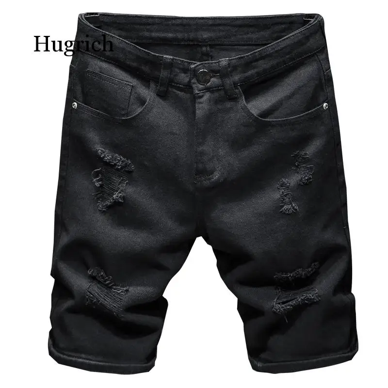 

2021 New Summer White black Men Denim Shorts Slim Large size Casual Knee Length Short Hole Jeans Shorts For Men