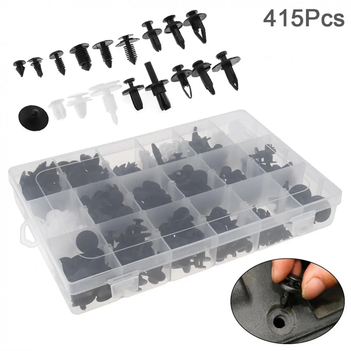 

415pcs 18 Kinds Plastic Universal Car Body Bumper Push Pin Clip Rivets Fastener Expansion Screws Kit with Storage box
