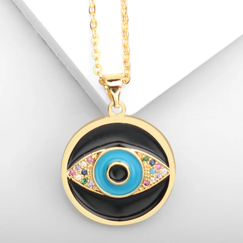 Проложили CZ камень круглый зловещий глаз ожерелье 316L нержавеющая сталь цепь