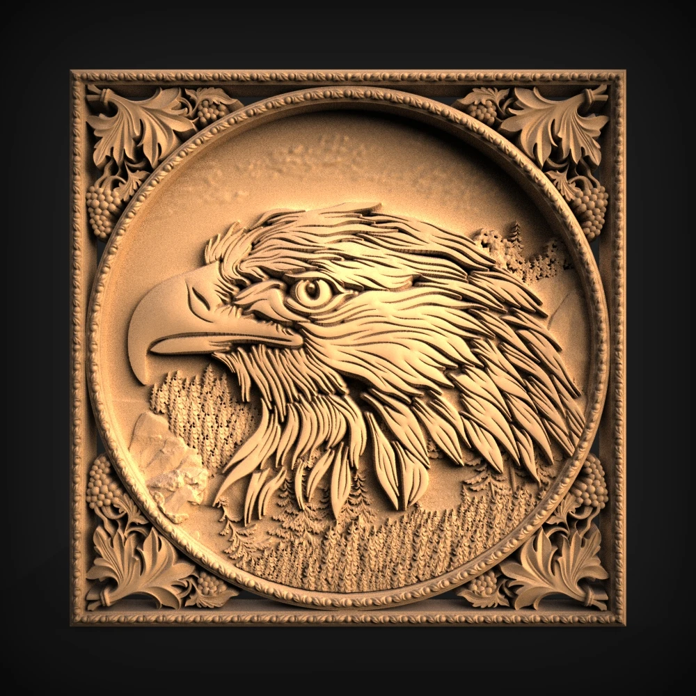eagle in frame 3d model relief for cnc carving engraving STL file format - decor square panel stl 3D carved | Инструменты