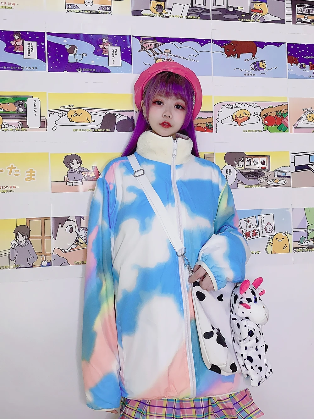 Students in double-sided yuansufeng blue sky white clouds wool sweet cotton jacket jackets coat coats | Женская одежда