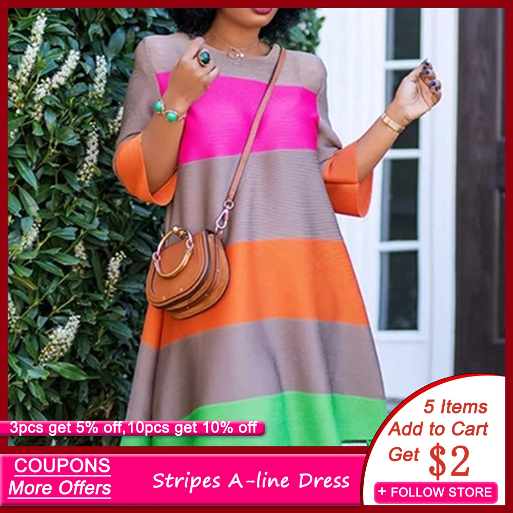 Летнее Повседневное платье в радужную полоску африканском стиле для женщин