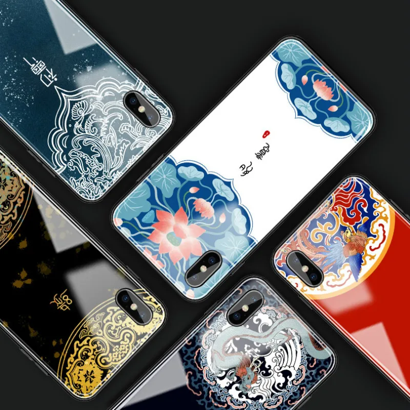 Чехол для iPhone 7 8 Plus 6 6s китайское Королевское Дворцовое стильное закаленное