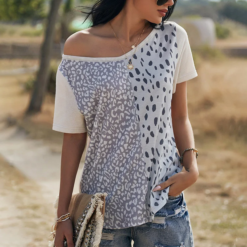 

Women Short Sleeve T-shirt Loose O Neck Polka Dot Print Summer Comfortable Casual Tops Girl Female Harajuku Tee 2021