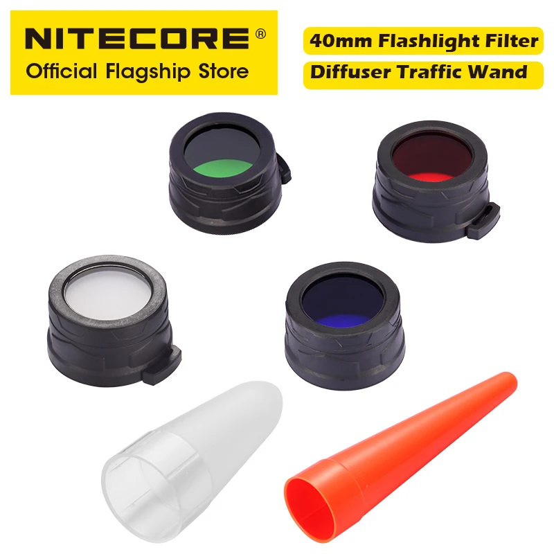

NITECORE 40mm Flashlight Filter Red Blue Green,Diffuser Traffic Wand Adapter NFR40 NFB40 NFG40 NFD40 NDF40 NTW40 for MH25 EA4
