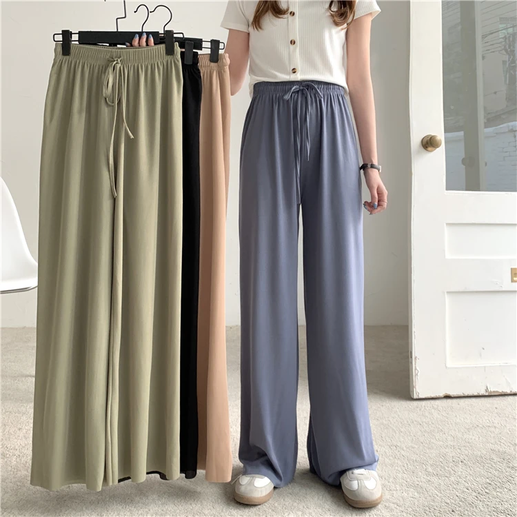 

CMAZ 2021 High Waist Soft Comfort Women's Pants Casual Summer Woman Pants Ice Silk Ankle-Length Trousers Female Slacks 911#