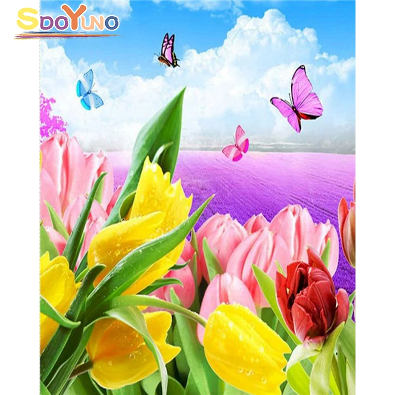 

SDOYUNO Painting By Number Christmas HandPainted Kits Drawing Paint Canvas Oil Painting Beautiful Flower Home Decor For Kid Gift