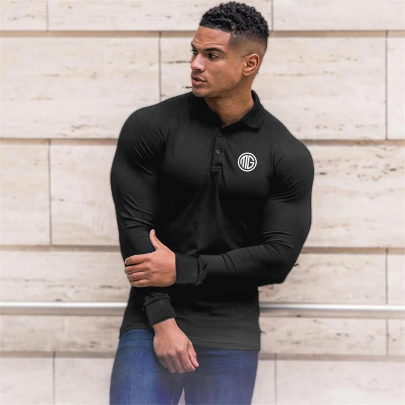 Бренд бег с длинным рукавом Фитнес рубашка поло для мужчин camisa masculino спортивные