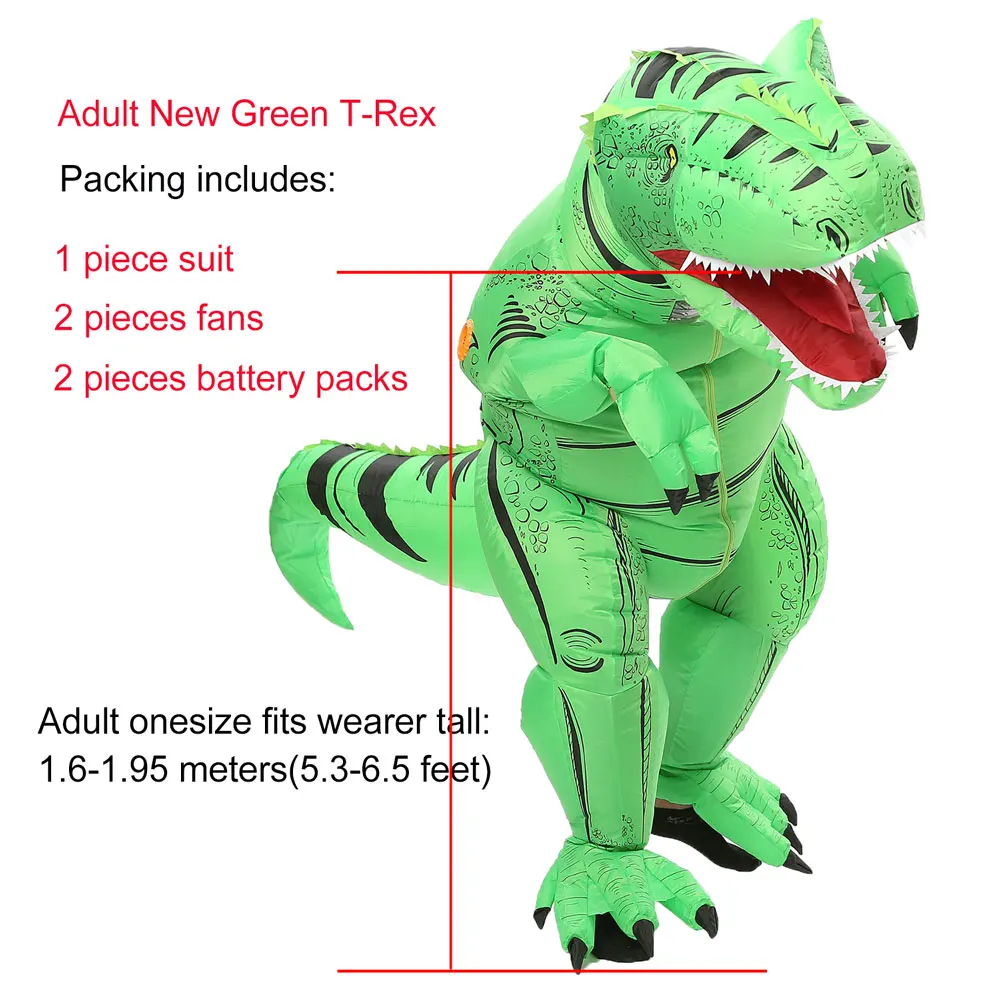 Adult New Green T-Rex надувной костюм динозавра для детей взрослых женщин мужчин косплей на Хэллоуин, Рождество комбинезон фильм забавное нарядное платье - Цвет: Adult New Green
