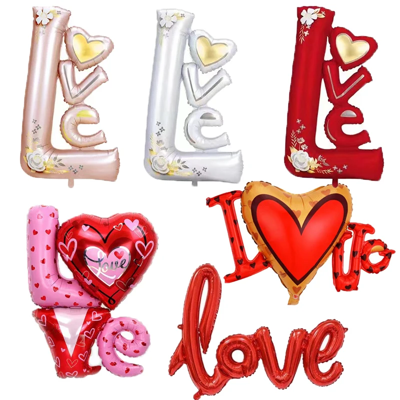 

50pcs Large Flower LOVE Letter Foil Balloon Anniversary Wedding Valentine's day Birthday Party Decoration Champagne Photo Props