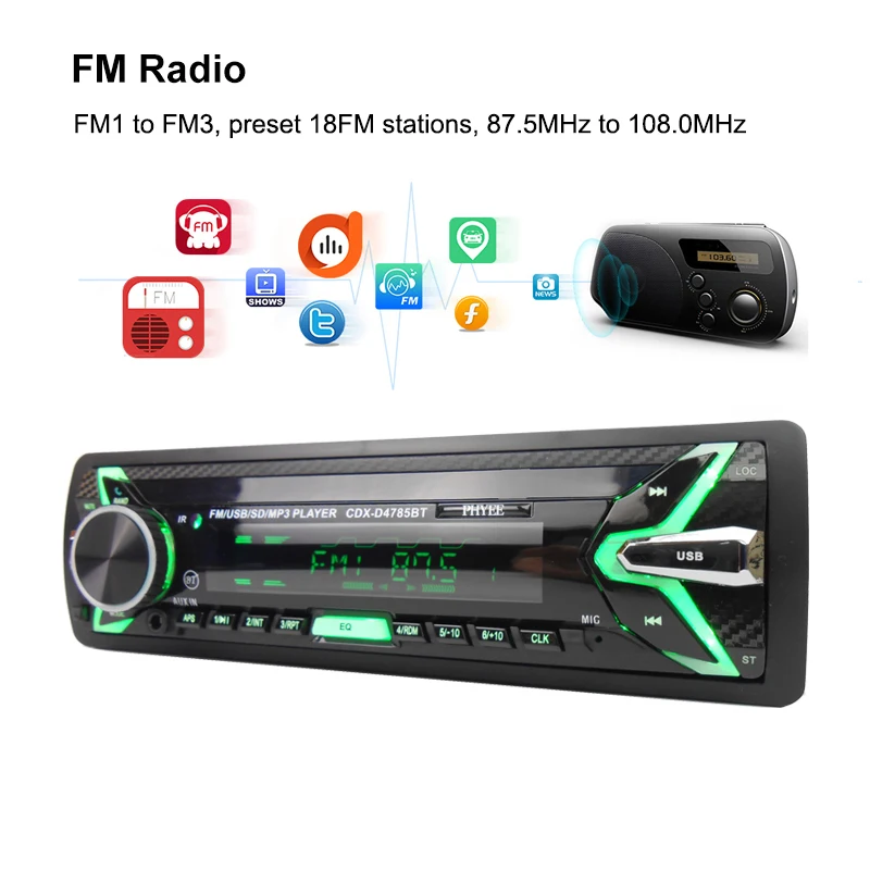 Автомагнитола PHYEE 4785BT съемная стереомагнитола 1 Din с Bluetooth A2DP USB mp3-плеером SD-картой