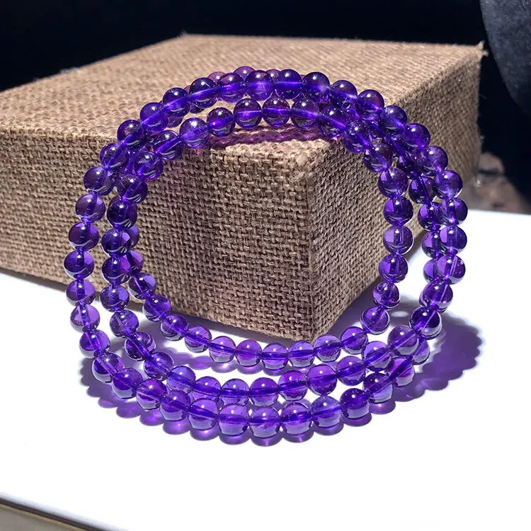 

AAA+ Natural Three laps amethysts 5-6mm round loose beads strands bracelet
