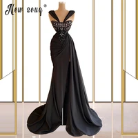crystal vestidos de fiesta african celebrity dress mermaid with split side black satin prom party gwons special occasion dresses