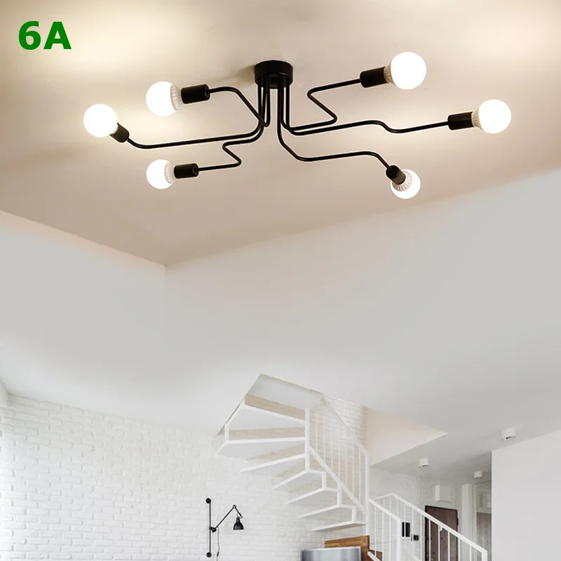 

Sputnik Chandelier Vintage Edison Light Fixtures Modern Flush Mount Lighting Home Decor Tube Chandelier Rustic Bar Lamps Black
