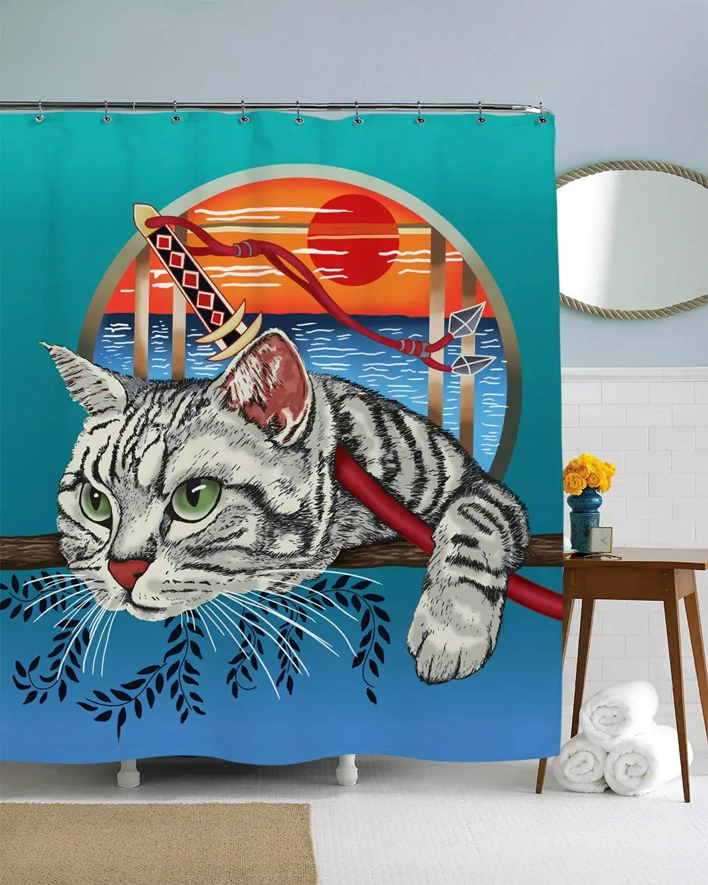 Крутая кошка самурайский котенок крутая японская Ванная комната Декор установка