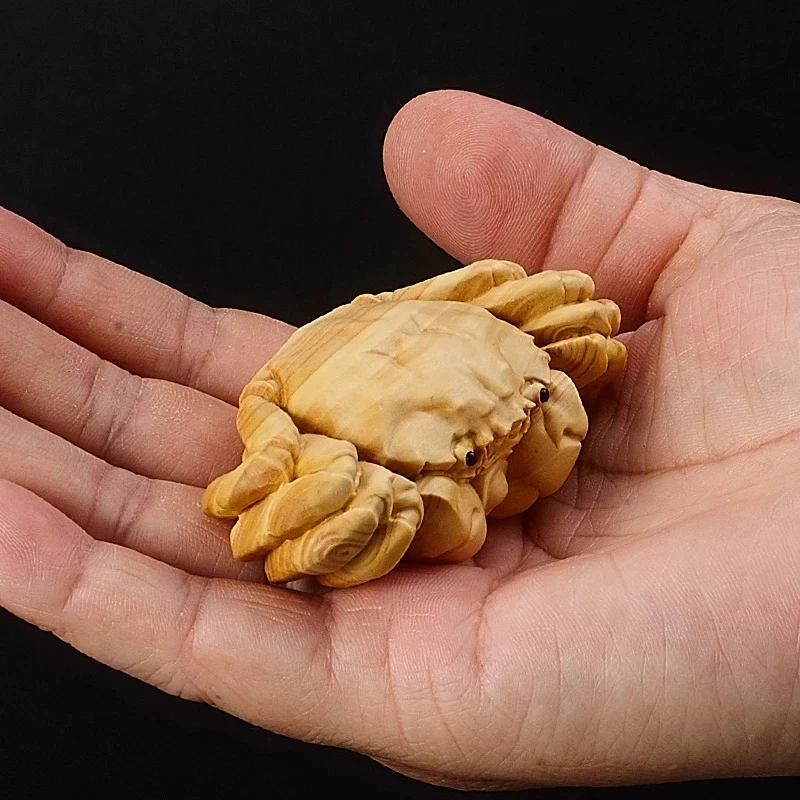 

7cm Lucky Crab Man Figure Solid Wood Ornament Small Statue Craft Decora Accessories