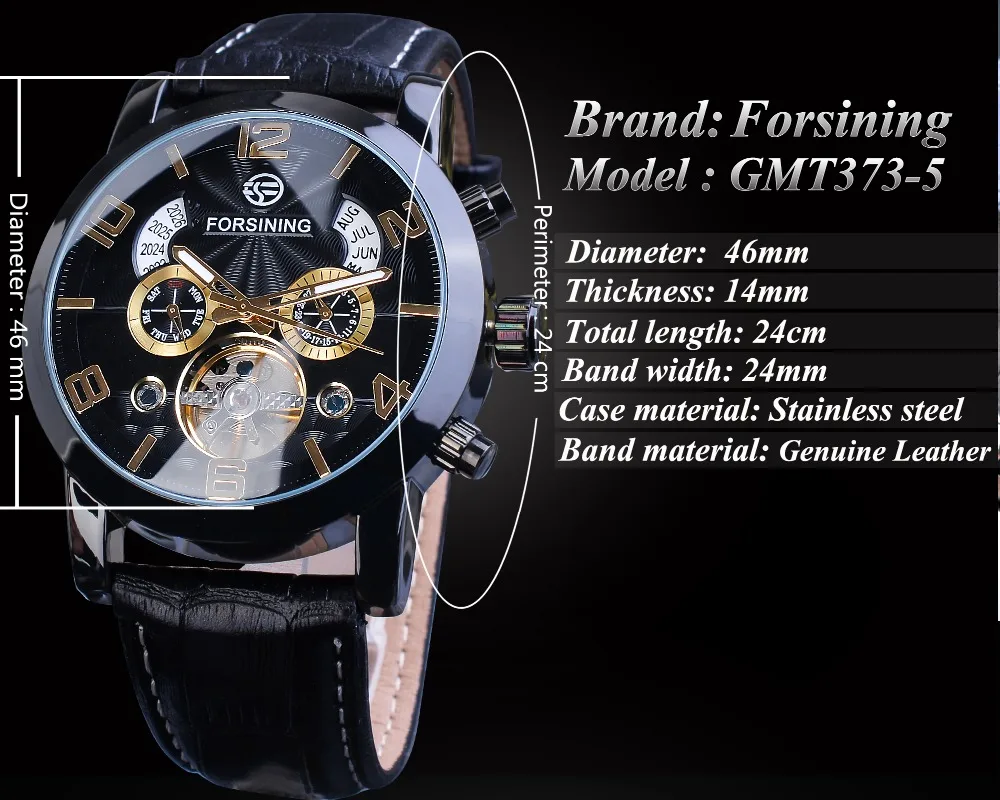 Forsining Tourbillion модные волны черный золотой часы многофункциональный дисплей Мужские автоматические механические часы лучший бренд класса люкс