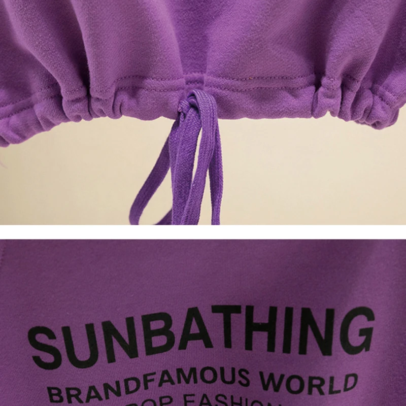 

CN 2021 Spring Autumn Korean Hooded Casual Solid Letter Print Short Hoodies Fashion Drawstring Long Sleeve Kawaii Sweatshirt