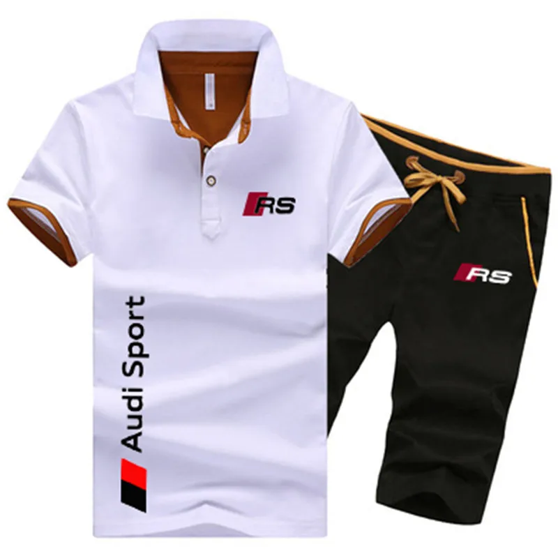 

New men's short-sleeved RS suit, breathable mesh fabric, casual POLO shirt + shorts suit, fashionable men's summer track and fie